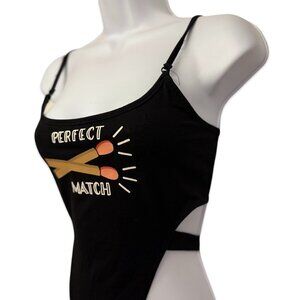 Retro Cut Out Bodysuit with Graphic Print "Perfect Match' - Size XL